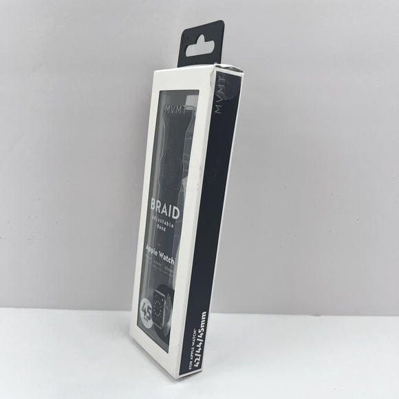 BRAID ADJUSTABLE APPLE WATCH BAND, CLOTH MATERIAL, FITS 45mm, 44mm, 42mm, BLACK - Picture 2 of 6